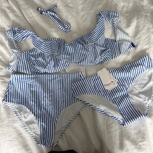 Freya Blue and White Striped Bikini Set with Ruffle Top